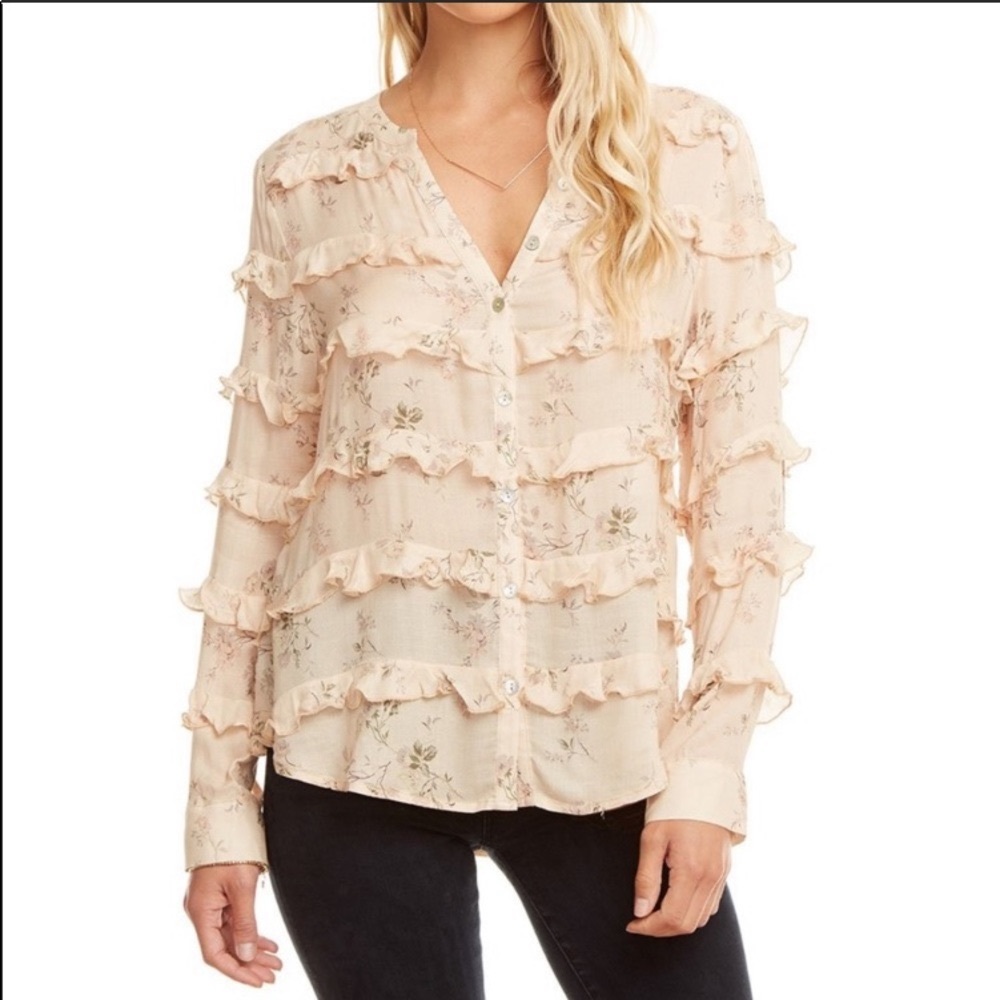 CHASER Ruffled Floral Tea Rose Blouse Top..Feminine design!!! Size M